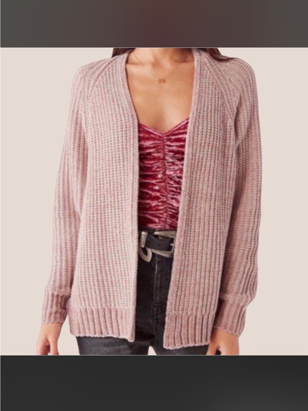 Urban Outfitters Pink Chenille Oversized Open Front Long Sleeve Cardigan Ribbed